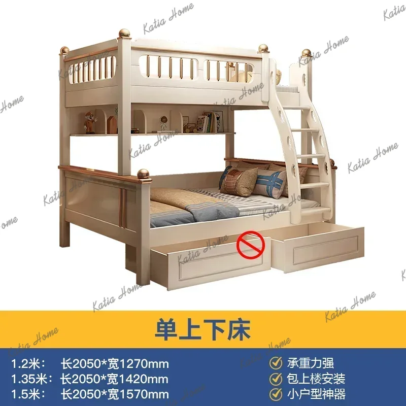 King Size Bed Frame With Storage Drawers - เตียงสองชั้นไม้พร้อมบันไดเลื่อน ขนาด 135x190 ซม. โครงเตียงขนาดคิงไซส์ มีลิ้นชักเก็บของ