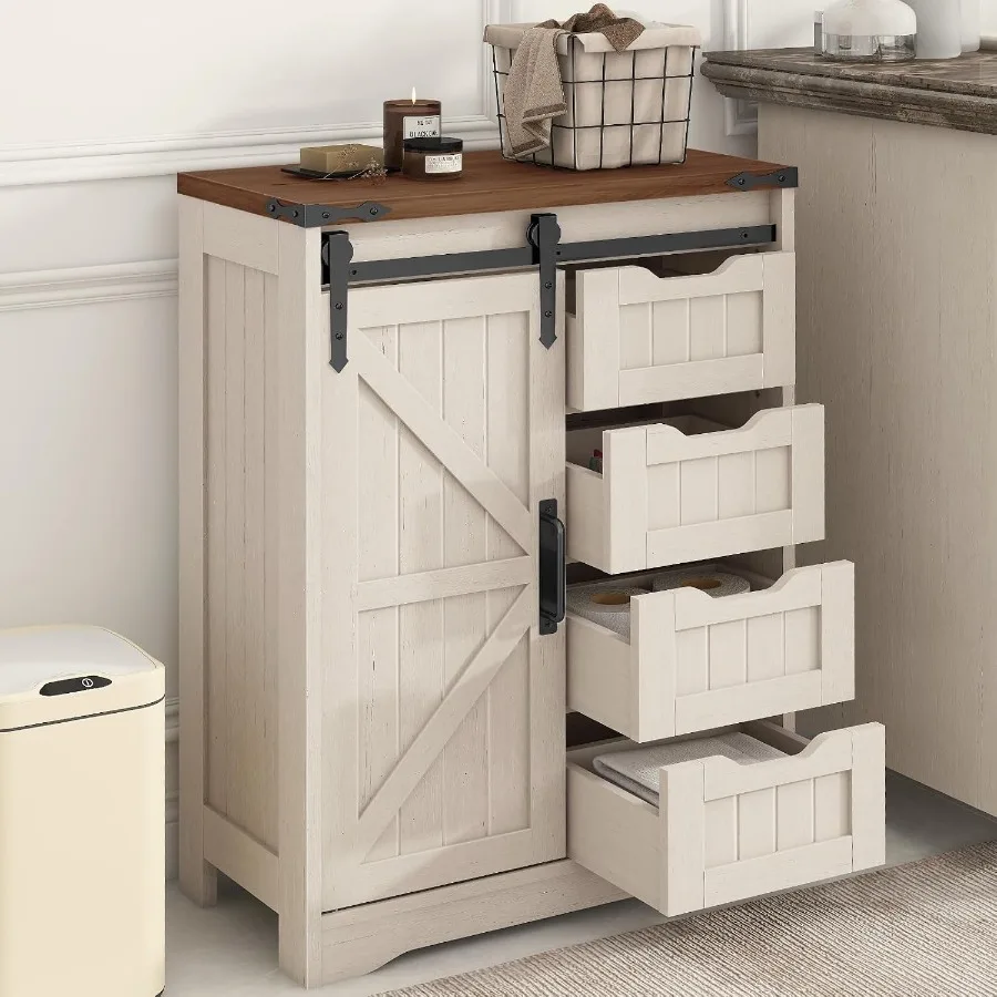 Storage - ตู้เก็บของในห้องน้ำสไตล์ฟาร์มเฮาส์ พร้อมลิ้นชัก 4 ช่อง และบานประตูเลื่อน ทำจาก