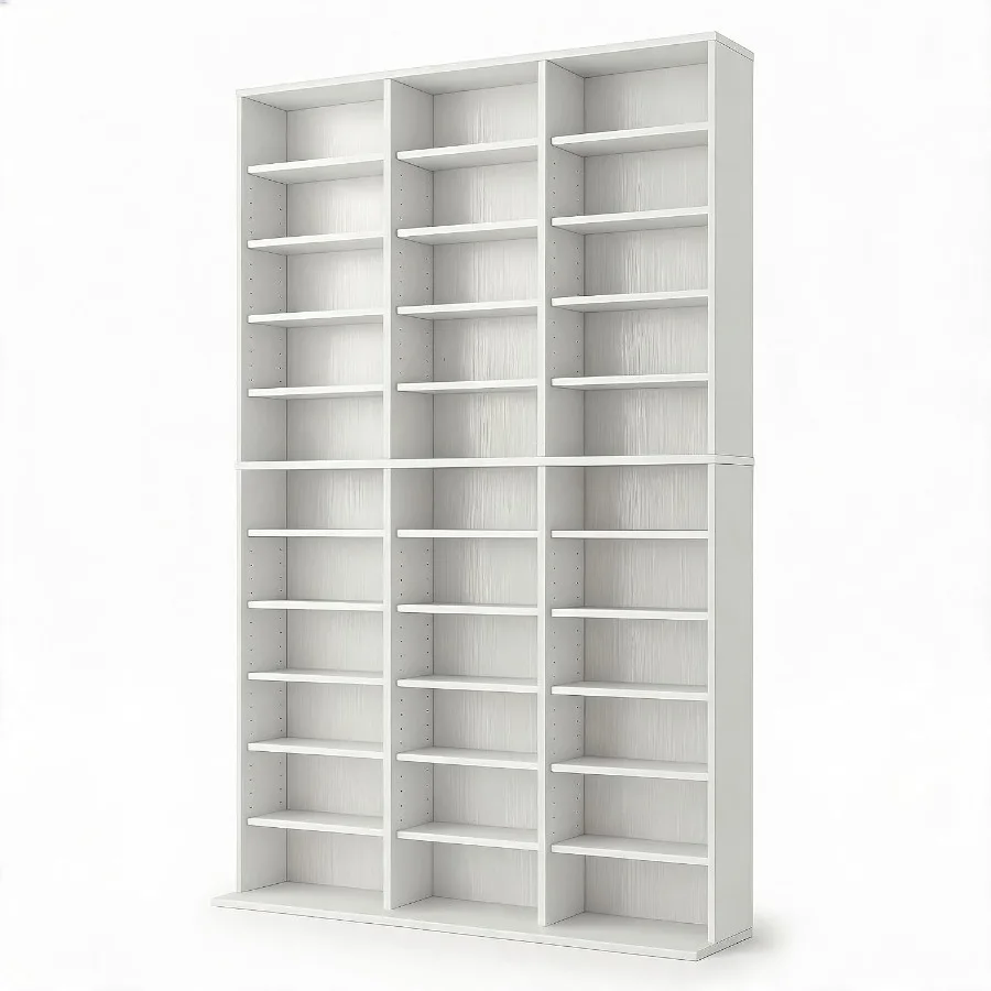 Storage - ตู้เก็บสื่อและหนังสือทรงสูงสำหรับห้องนั่งเล่น ทำจากไม้ MDF สีขาว มี 7/9/11