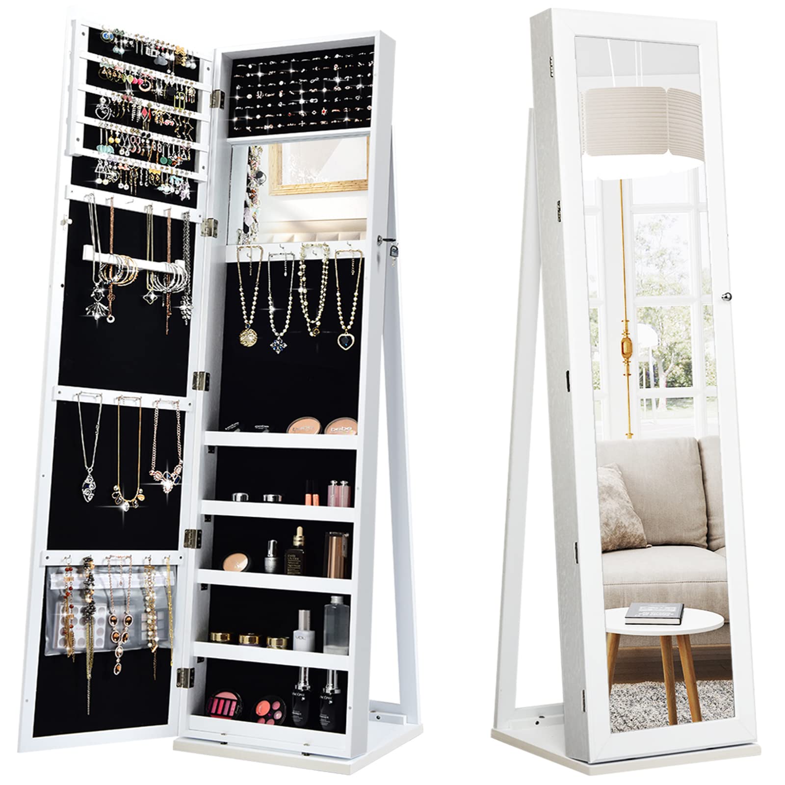 Full Length Mirror Jewelry Armoire - ตู้โชว์เครื่องประดับแบบตั้งพื้น พร้อมกระจกเต็มตัว และระบบล็อค