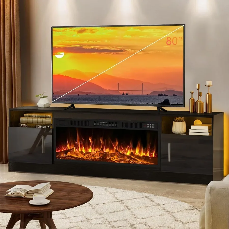 Storage - ชั้นวางทีวีสำหรับห้องนั่งเล่น พร้อมเตาผิง ทำจากไม้ สีดำ ขนาด 36