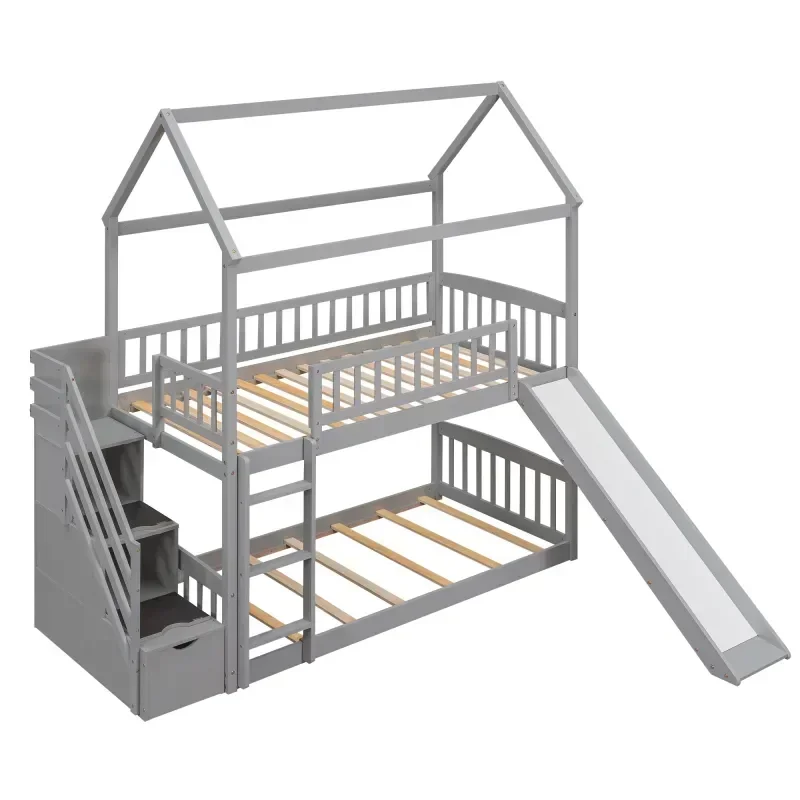 เตียงสองชั้นสำหรับเด็ก ทำจากไม - Bunk Bed With Stairs And Slide บทวิจารณ์และราคา