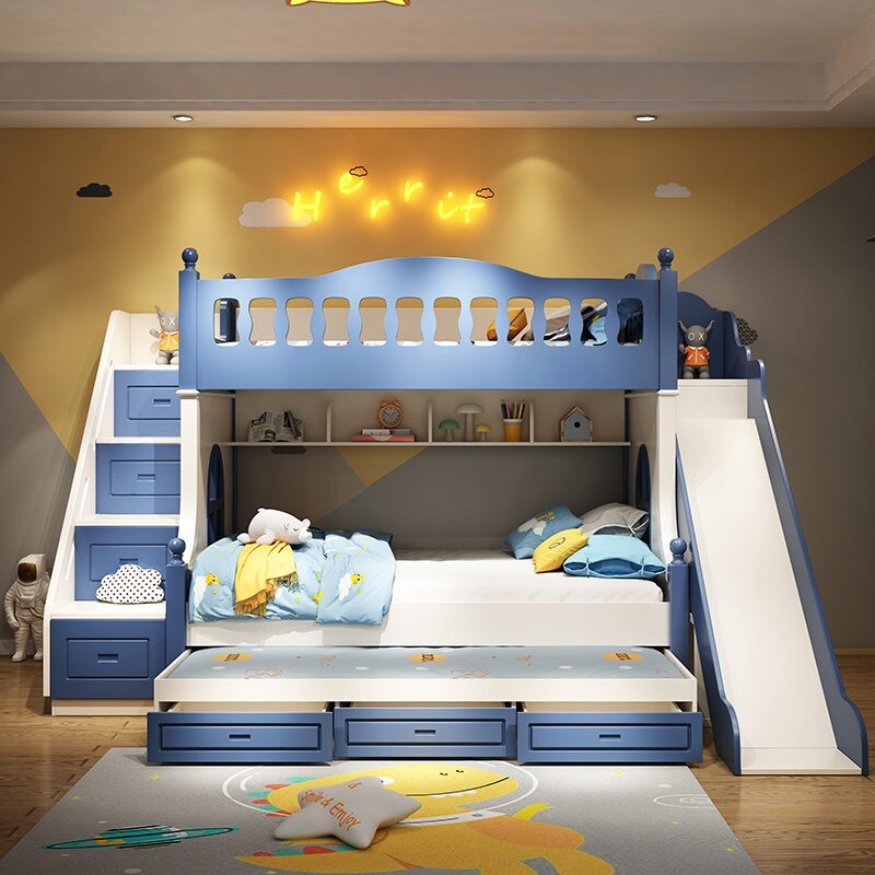 เตียงเด็กแบบสองชั้น เตียงสูงต่ - Bunk Bed With Stairs And Slide บทวิจารณ์และราคา