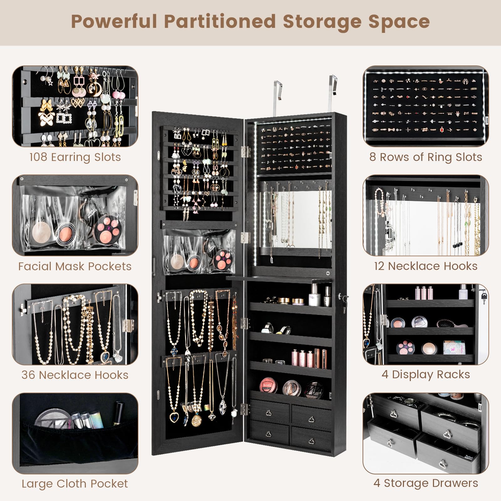 ตู้เก็บเครื่องประดับ LED ขนาด  - Full Length Mirror Jewelry Armoire บทวิจารณ์และราคา