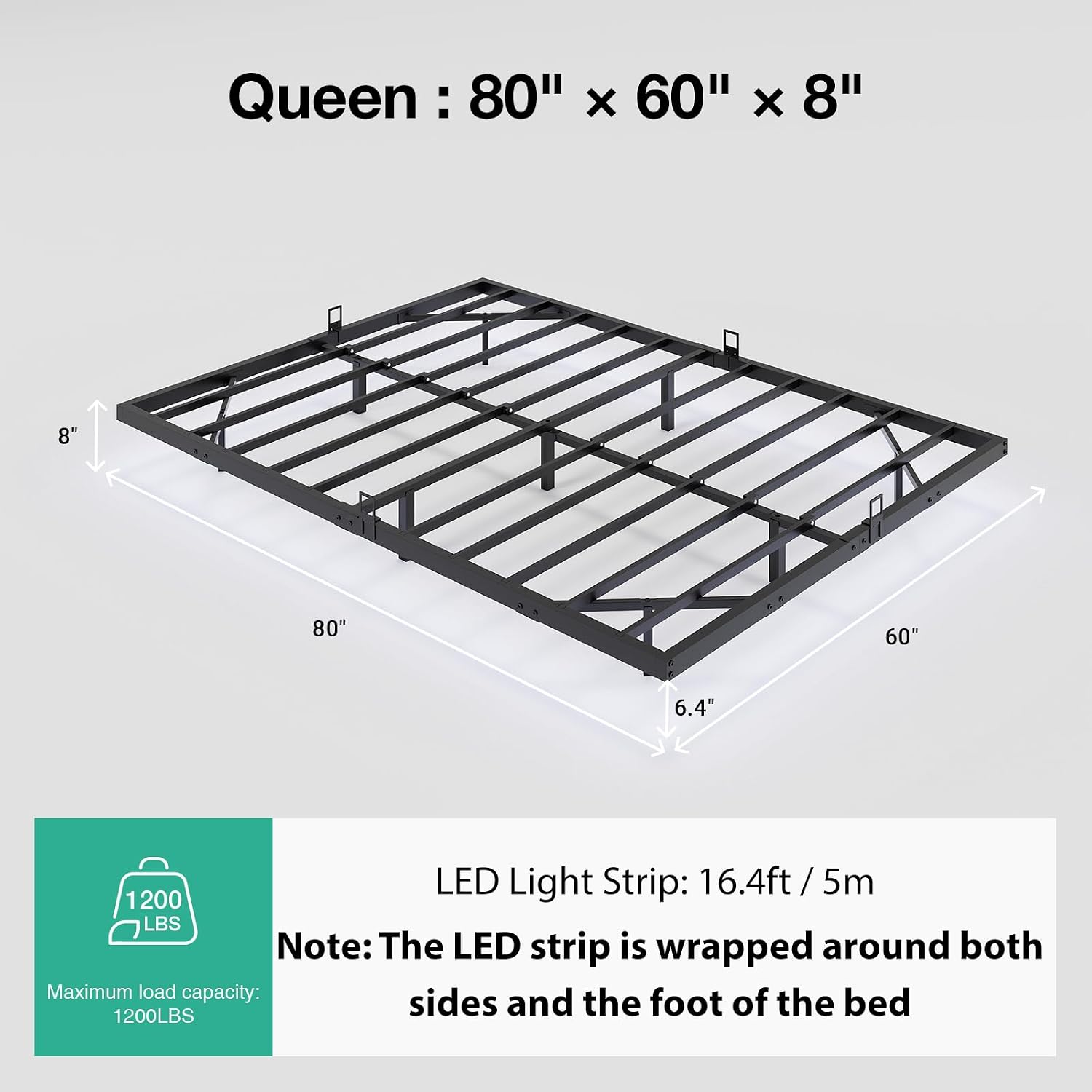 โครงเตียงแบบลอยตัวพร้อมไฟ LED, - Memory Foam Mattress In A Box Queen บทวิจารณ์และราคา