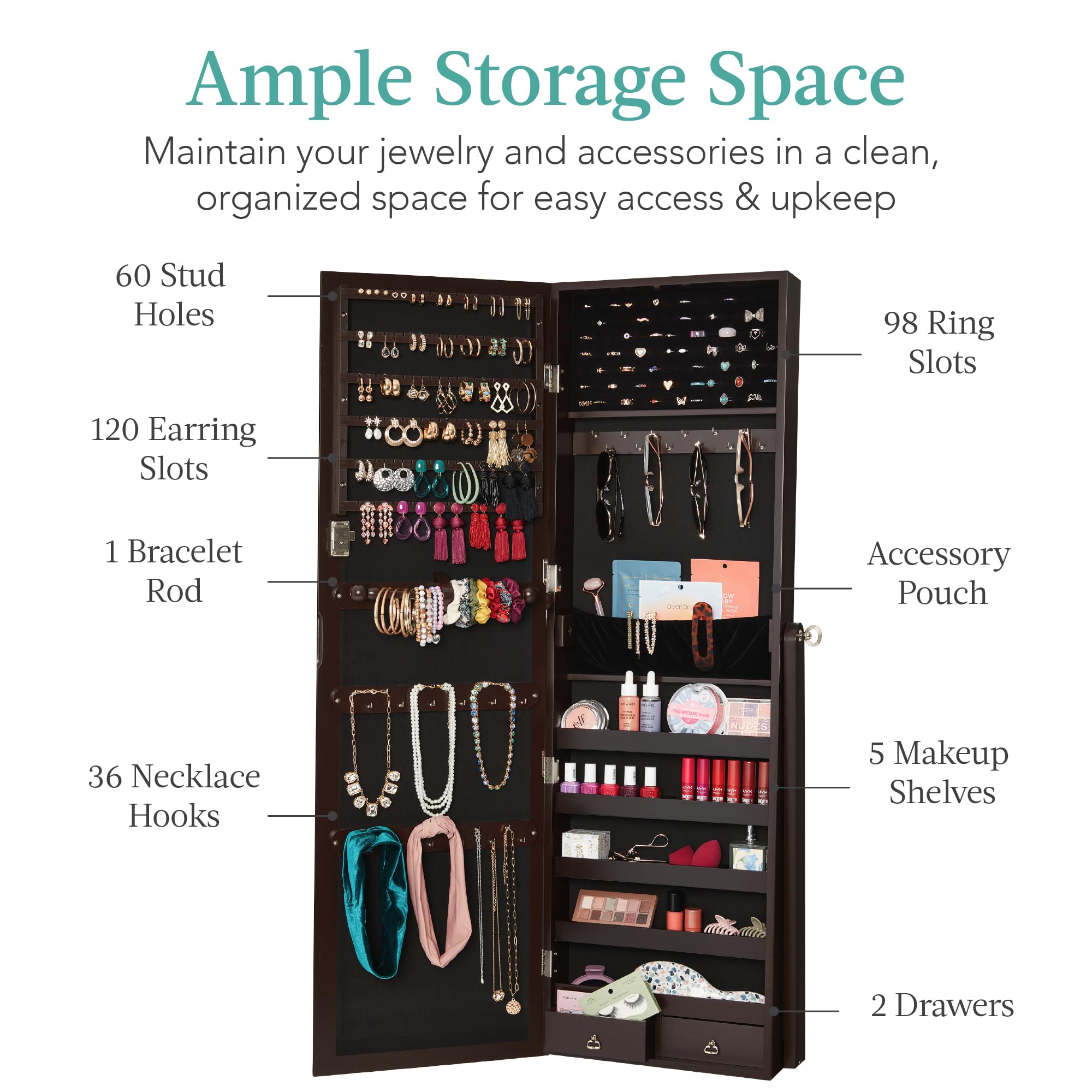 ตู้เก็บเครื่องประดับแบบตั้งพื้ - Full Length Mirror Jewelry Armoire บทวิจารณ์และราคา